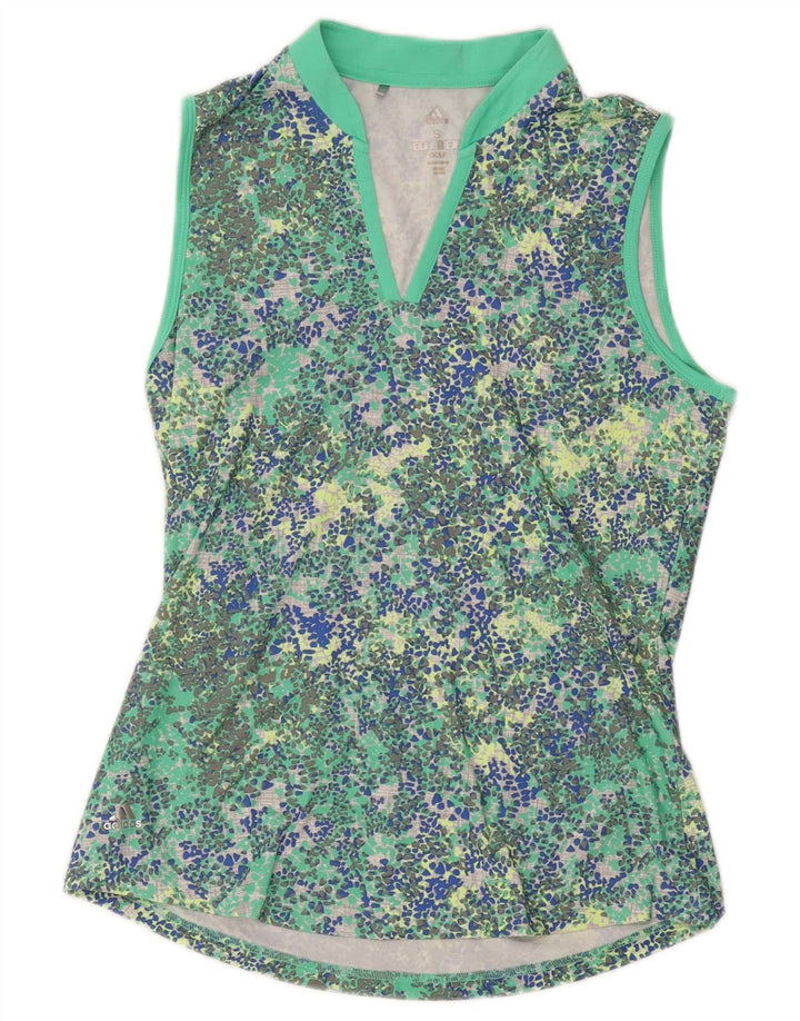 Canottiera da golf da donna Adidas UK 10 piccola in poliestere maculato verde