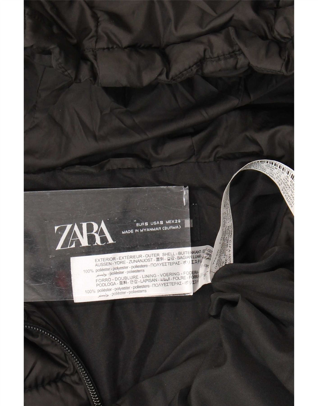Giacca imbottita con cappuccio da donna Zara UK 10 piccola poliestere nero