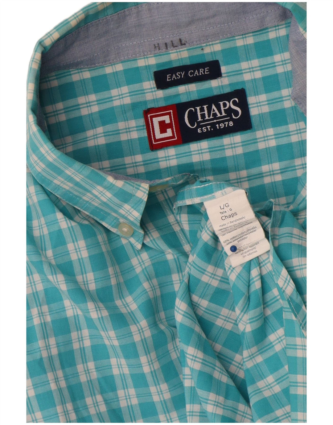 Chaps Camicia da uomo Easy Care, cotone a quadri blu grandi