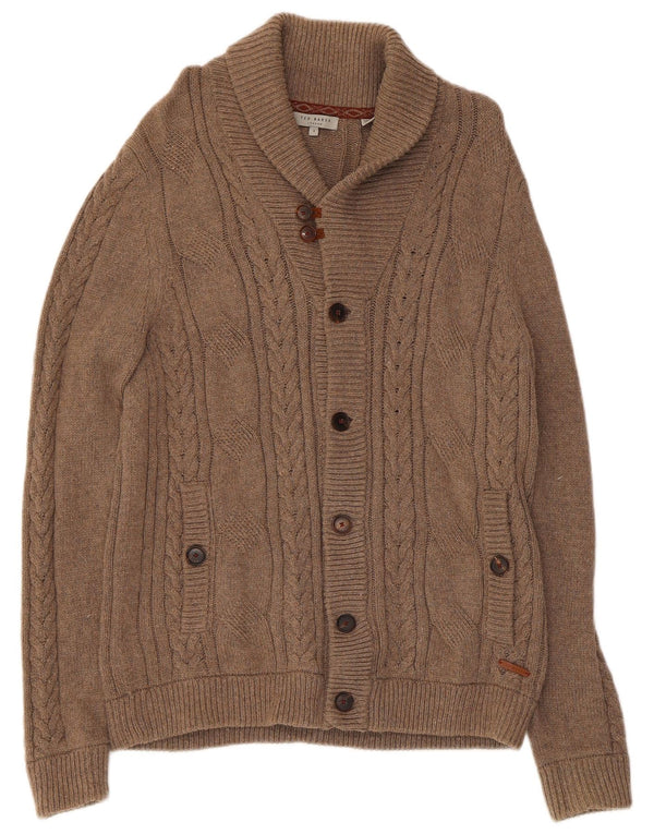 Ted Baker Mens Cardigan Sweater Size 4 Large Brown Cotton