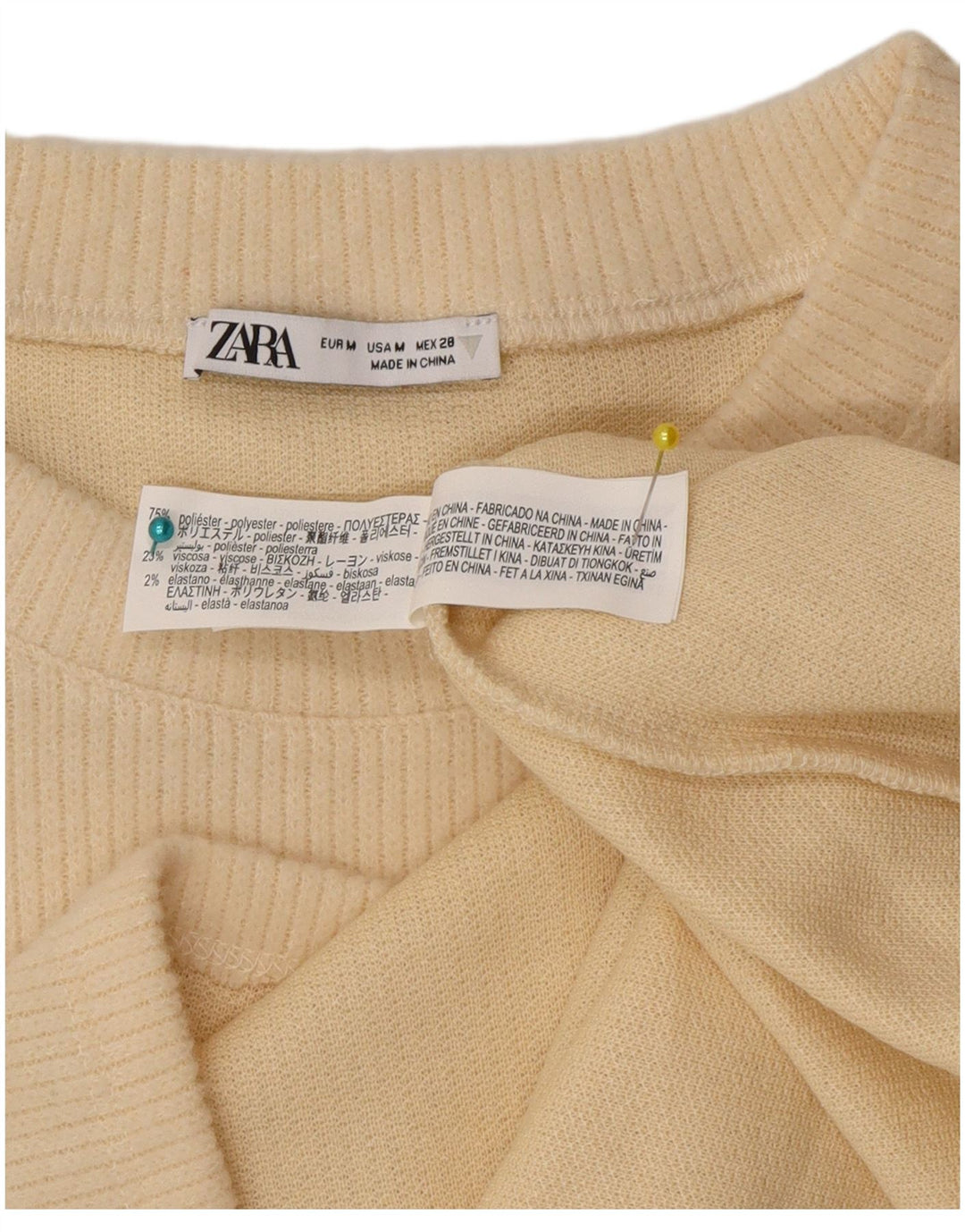Top Zara da donna a maniche lunghe UK 14 Poliestere beige medio