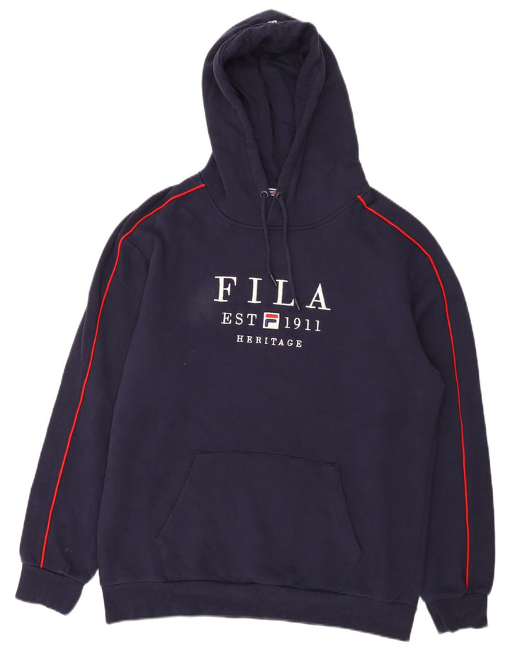 Maglione con cappuccio grafico da uomo Fila Heritage, cotone medio blu navy