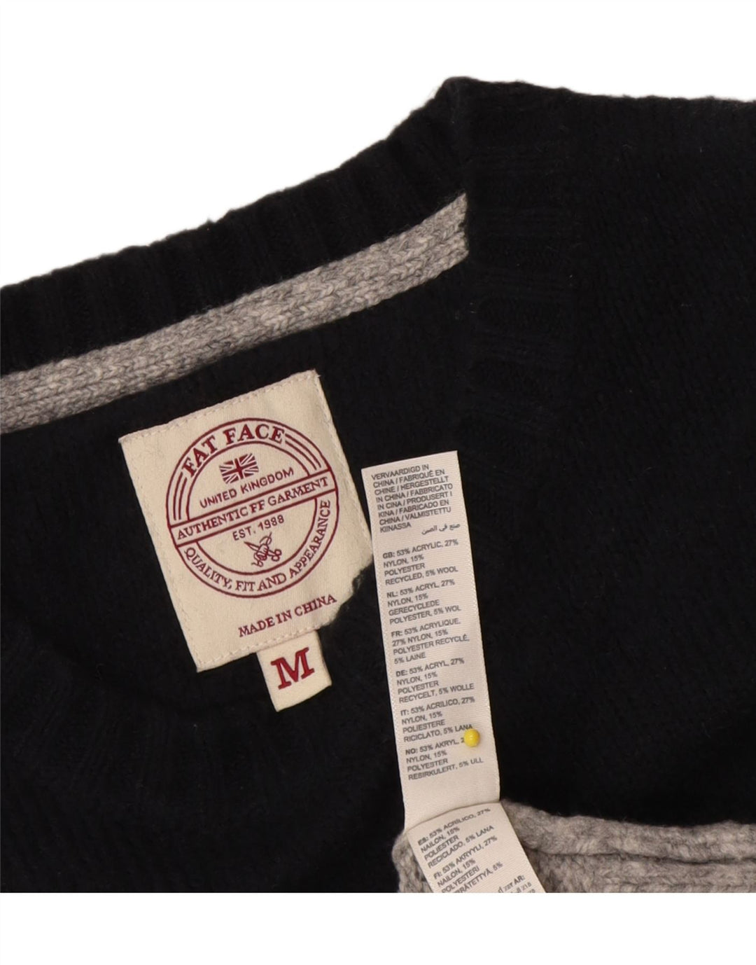 Maglione maglione girocollo da uomo Fat Face, acrilico color block nero medio