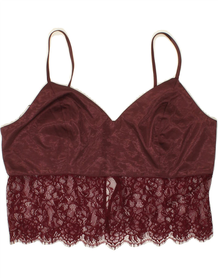 MISS SELFRIDGE Womens Lace Cami Top UK 14 Medium Maroon Floral Polyester Vintage Miss Selfridge and Second-Hand Miss Selfridge from Messina Hembry 