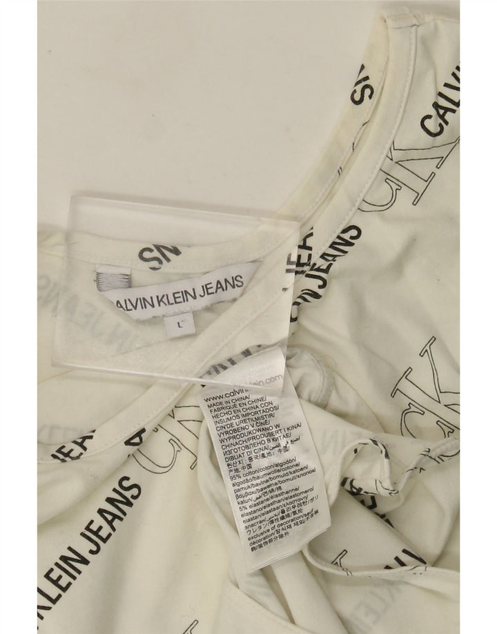 CALVIN KLEIN JEANS Body senza maniche con grafica da donna UK 14 Large Bianco