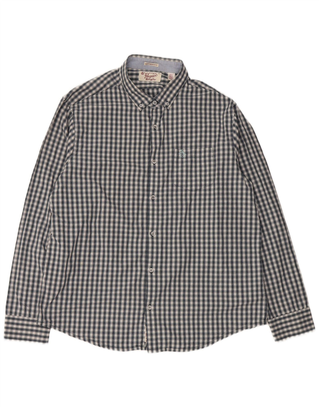 Penguin Camicia da uomo slim fit a quadri Heritage 2XL Cotone a quadri blu