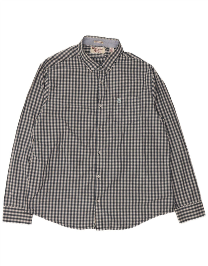 Penguin Camicia da uomo slim fit a quadri Heritage 2XL Cotone a quadri blu
