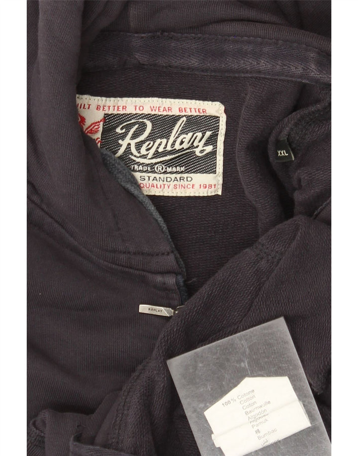 REPLAY Felpa con cappuccio e zip grafica da uomo 2XL in cotone blu navy