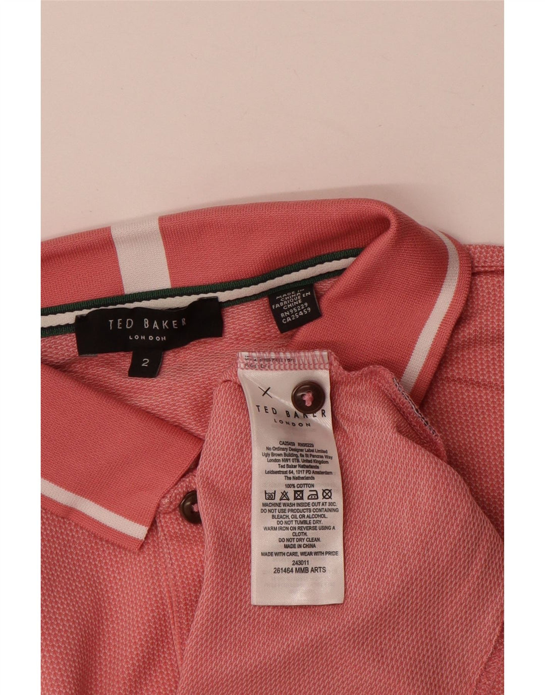 Polo da uomo Ted Baker taglia 2 piccola in cotone rosa