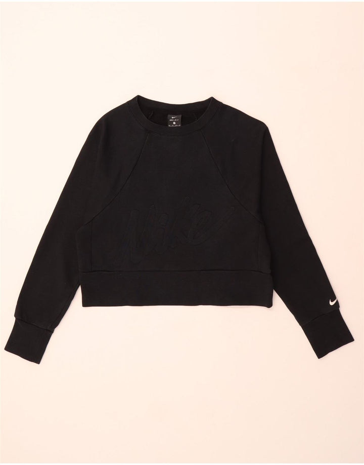NIKE Womens Oversized Graphic Crop Sweatshirt Jumper UK 6 XS Black