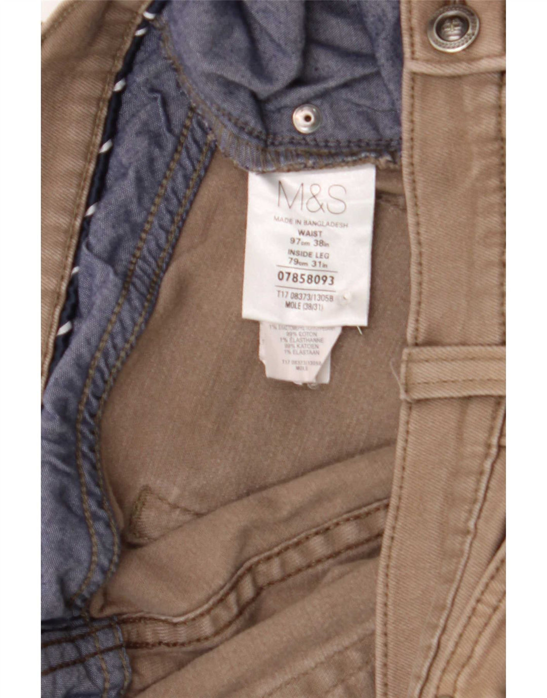 Jeans dritti da uomo Marks & Spencer W38 L31 cotone marrone