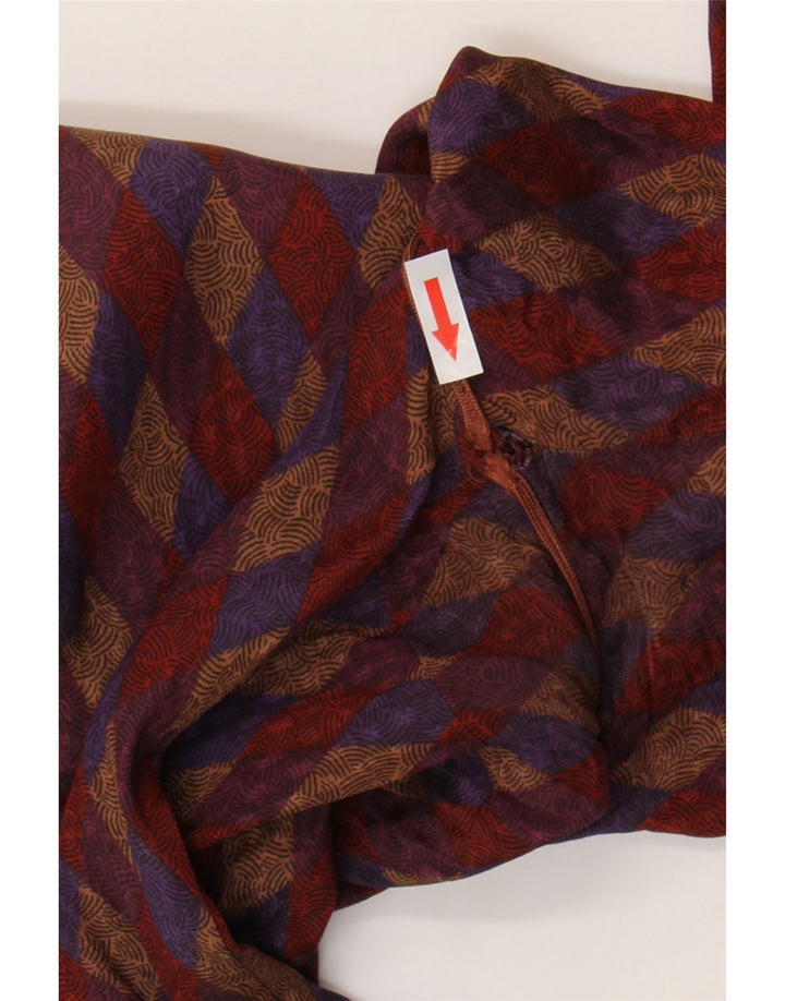 Camicetta da donna vintage con cravatta sul davanti UK 16 Grande seta geometrica rossa