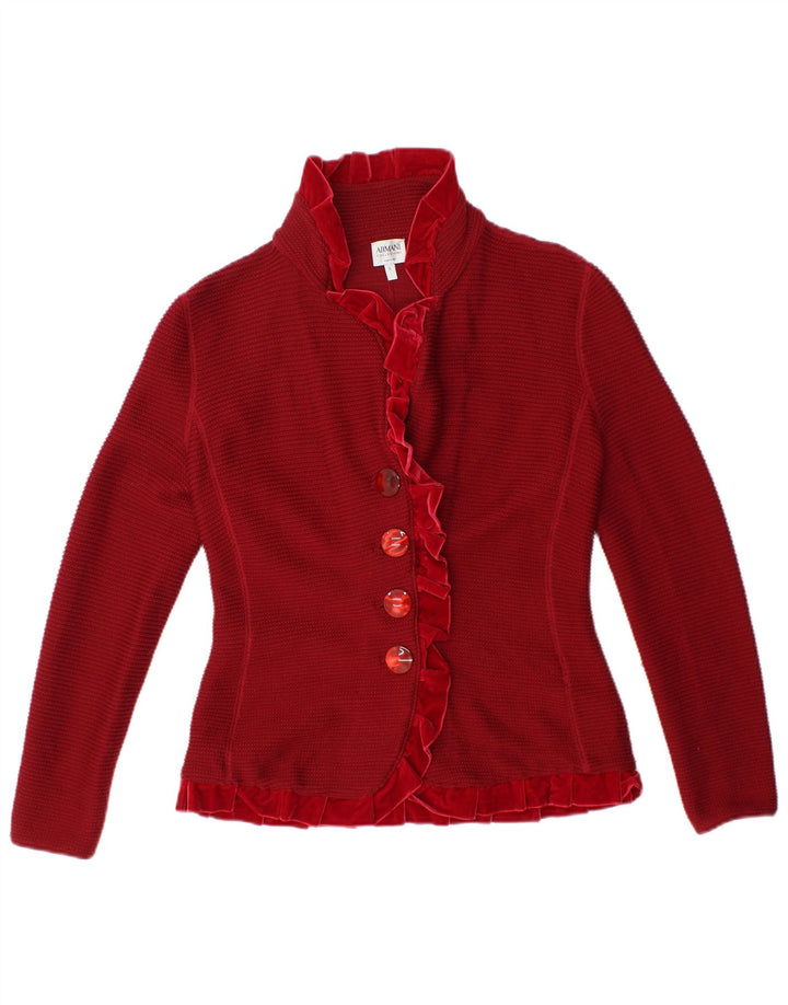 ARMANI COLLEZIONI Maglione cardigan da donna con volant sul davanti US 6 rosso medio