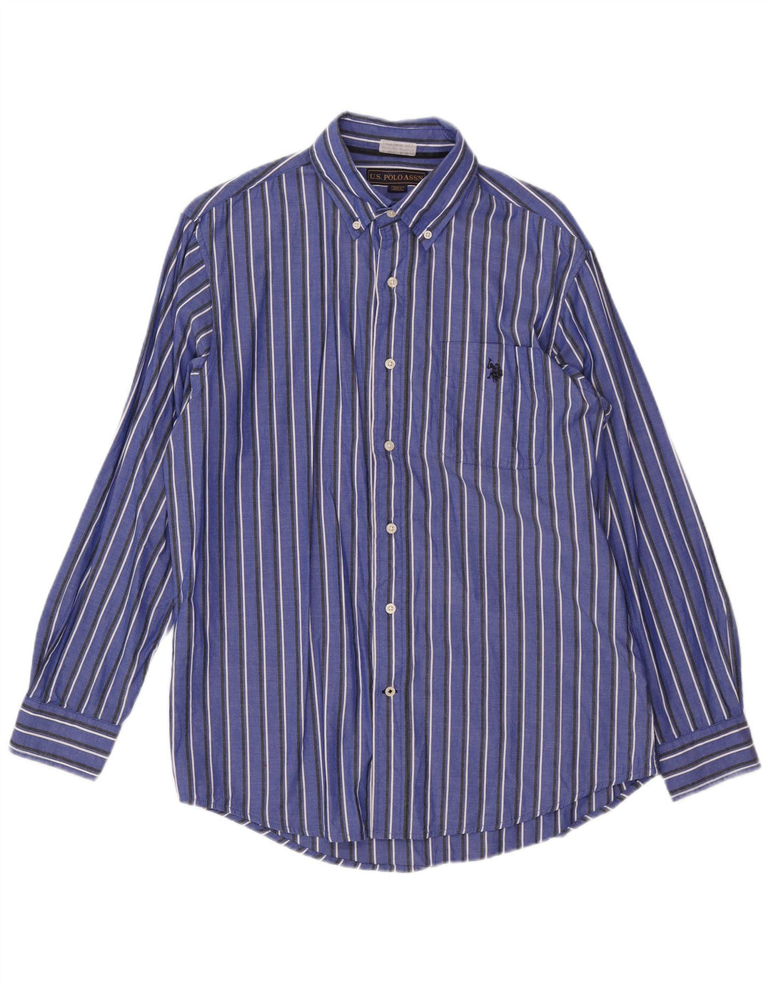 POLO ASSN. Camicia da uomo in cotone gessato blu medio