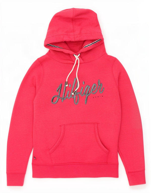 Tommy Hilfiger Womens Graphic Hoodie Jumper UK 14 Medium Pink Cotton