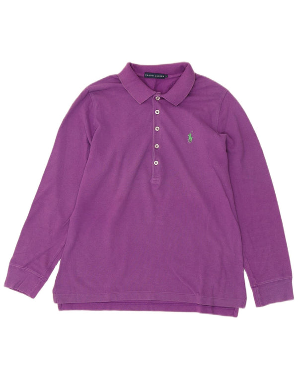 Polo a maniche lunghe da donna RALPH LAUREN UK 16 Large Viola in cotone