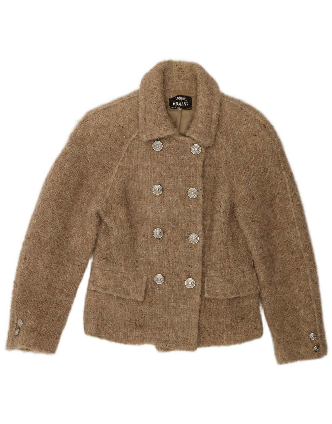 Cappotto da marinaio da donna di Roman UK 10 piccolo in lana screziata beige