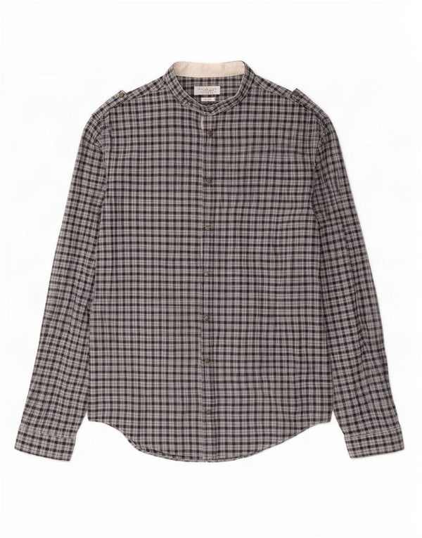 Camicia militare da uomo slim fit Zara in cotone a quadri blu grandi