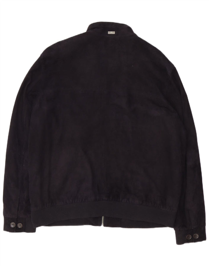 Christian Berg Giacca bomber da uomo in pelle scamosciata UK 46 3XL Pelle blu navy