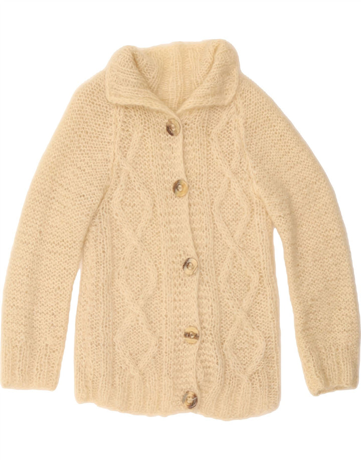 VINTAGE Womens Cardigan Sweater UK 14 Medium Beige Vintage Vintage and Second-Hand Vintage from Messina Hembry 