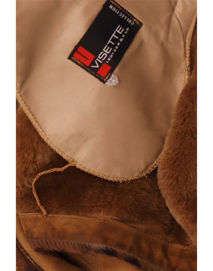 Cappotto in shearling oversize da donna vintage UK 14 con stampa animalier marrone medio