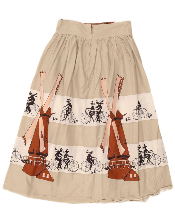 Gonna a trapezio con grafica vintage da donna W26 piccola color block beige