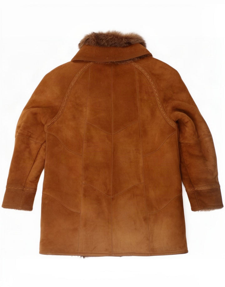 Cappotto vintage in shearling da donna UK 16 grande Marrone