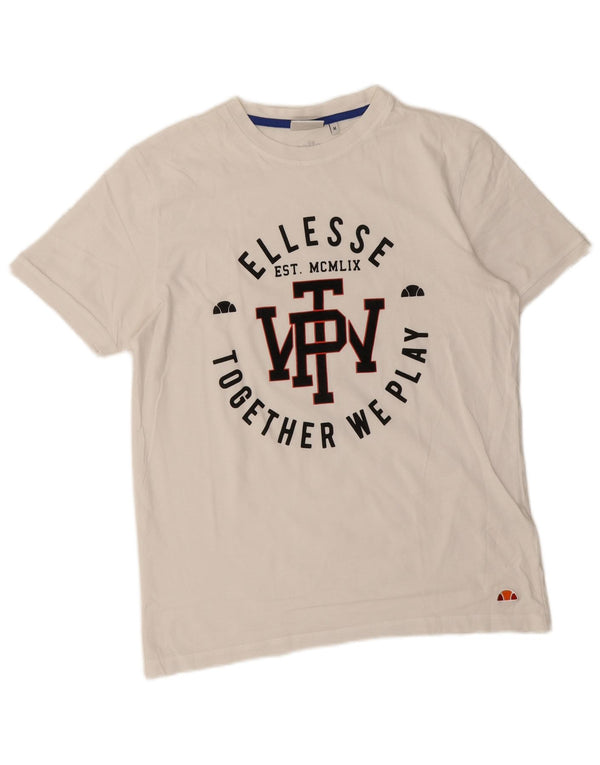 T-shirt grafica da donna Ellesse Top UK 14 cotone bianco medio