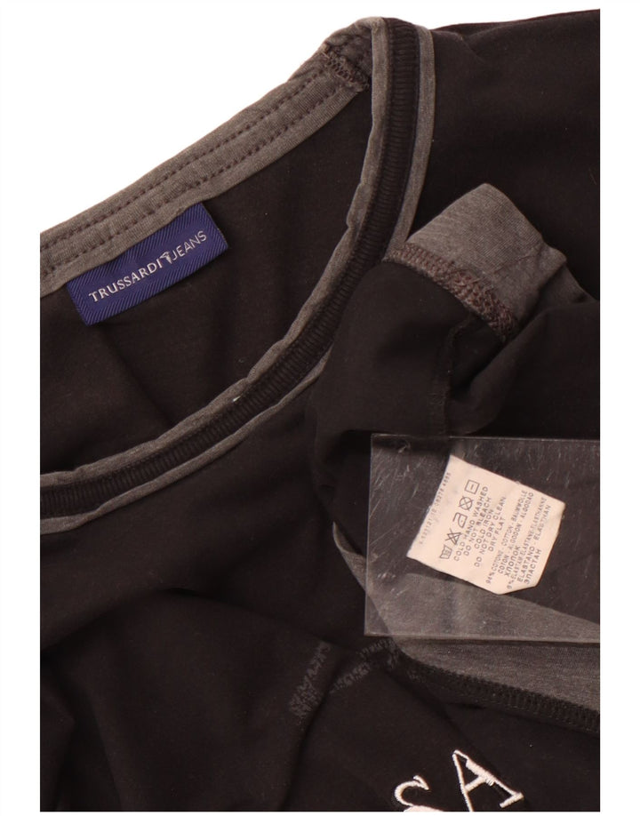 TRUSSARDI JEANS Top grafico da donna manica lunga UK 12 medio nero