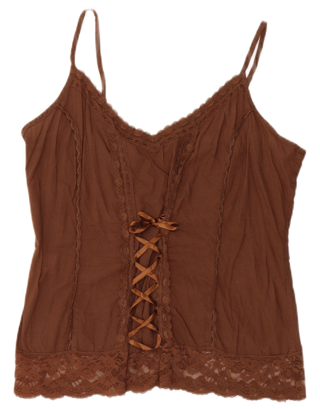 Canottiera corta da donna Benetton UK 12 cotone marrone medio