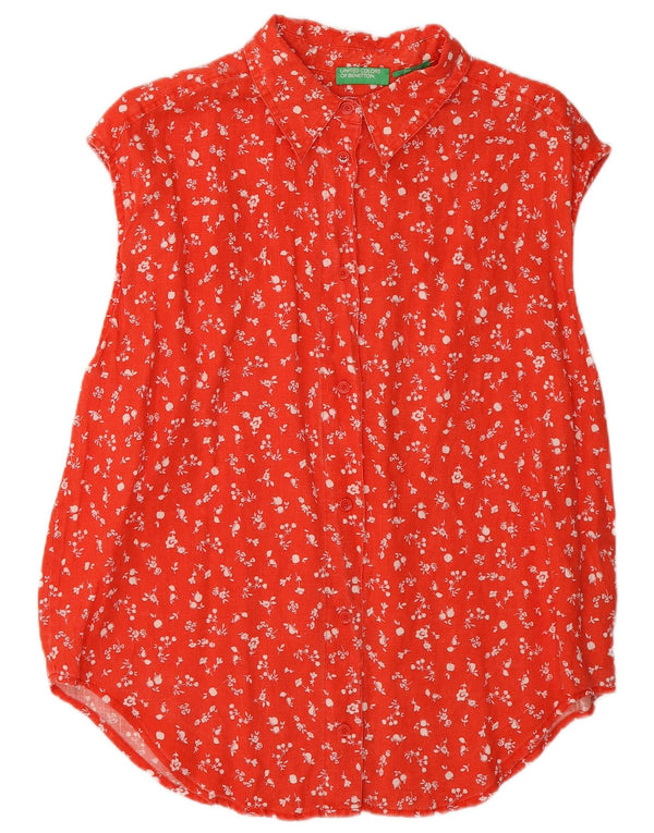 Camicia a maniche corte da donna Benetton Camicetta UK 18 XL Lino floreale rosso