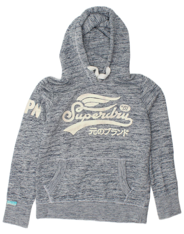 Maglione con cappuccio grafico da donna SUPERDRY UK 16 Grande cotone screziato blu navy
