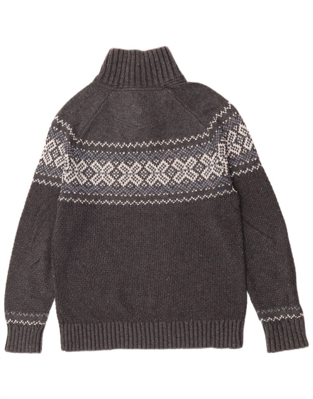 Maglione da uomo con collo abbottonato Fat Face, grigio medio, classico Fair Isle