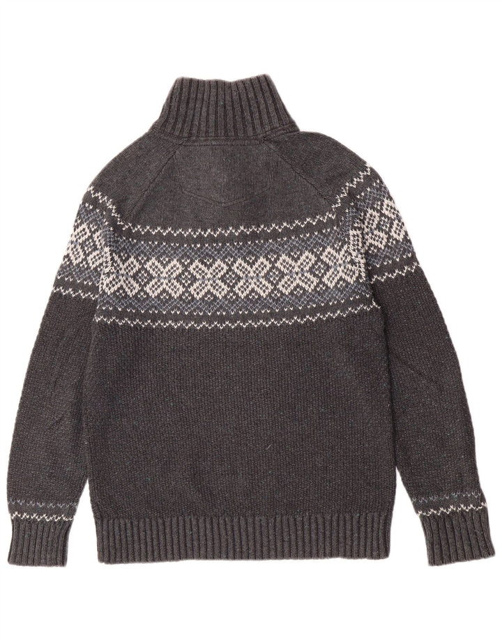 Maglione da uomo con collo abbottonato Fat Face, grigio medio, classico Fair Isle