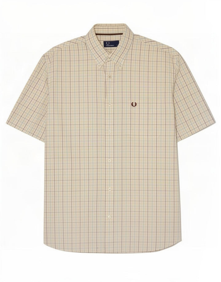 Camicia a maniche corte da uomo Fred Perry in cotone a quadri bianchi grandi