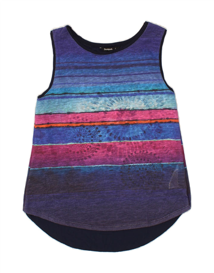 DESIGUAL Womens Graphic Vest Top UK 10 Small Multicoloured Striped Vintage Desigual and Second-Hand Desigual from Messina Hembry 