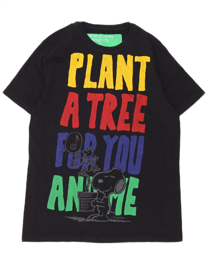 T-shirt grafica da uomo Benetton Peanuts Top grande in cotone nero