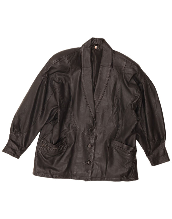 Giacca in pelle oversize da donna vintage EU 46 XL Nera