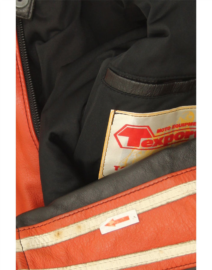 Giacca da corsa in pelle da donna vintage IT 52 2XL Colorblock rosso