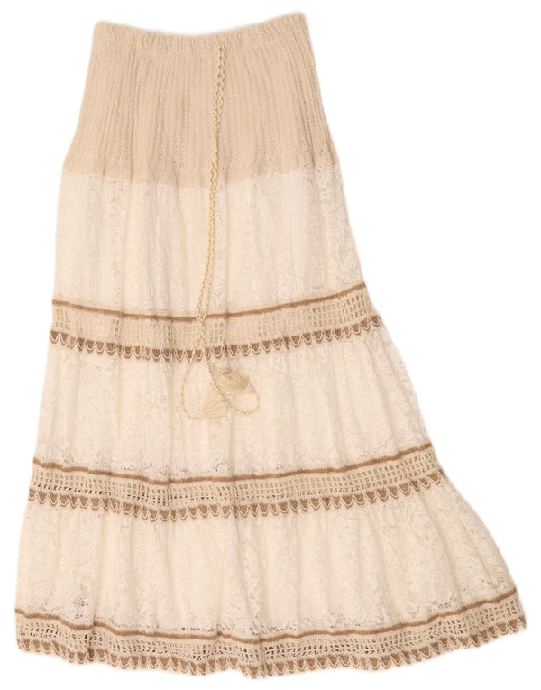 Gonna lunga a strati da donna vintage W26 piccola a righe bianche