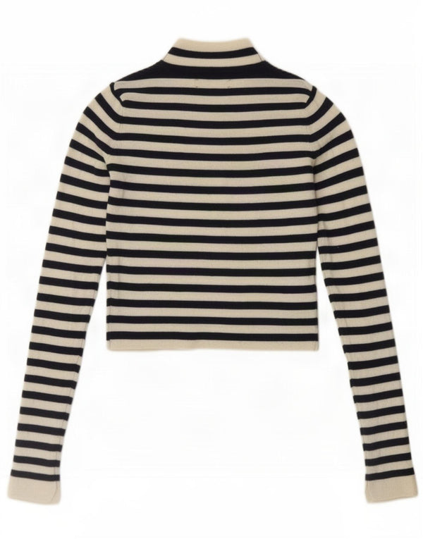 Top corto da donna Zara a maniche lunghe UK 10 piccolo in nylon a righe blu navy