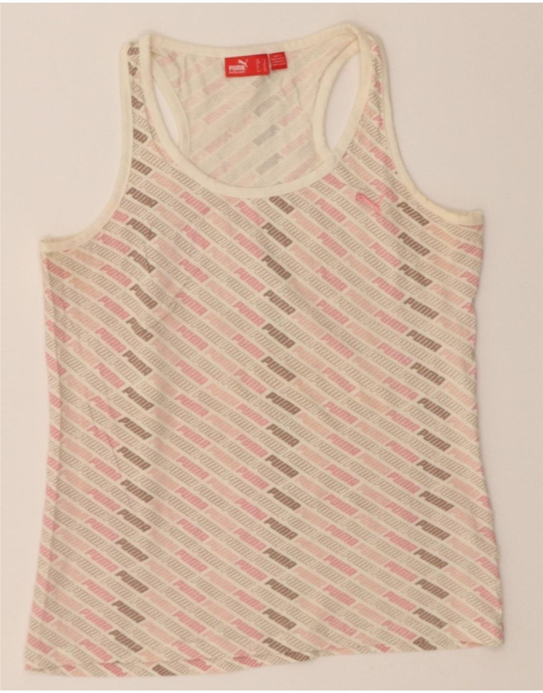 PUMA Womens Graphic Vest Top UK 14 Medium  Beige Cotton Vintage Puma and Second-Hand Puma from Messina Hembry 