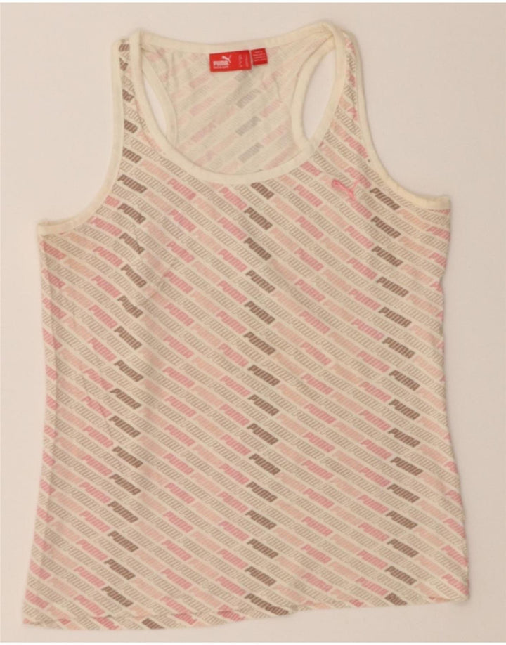 PUMA Womens Graphic Vest Top UK 14 Medium  Beige Cotton Vintage Puma and Second-Hand Puma from Messina Hembry 