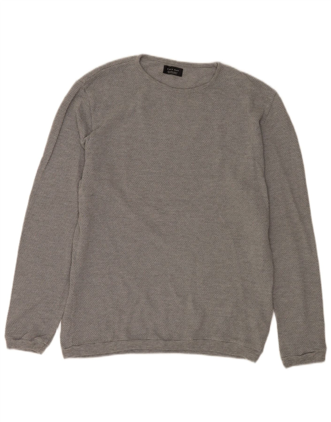 Maglione maglione girocollo da uomo Zara grande in cotone grigio
