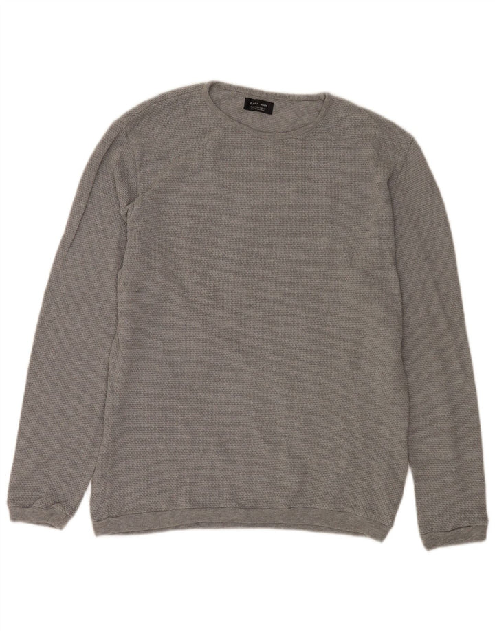 Maglione maglione girocollo da uomo Zara grande in cotone grigio