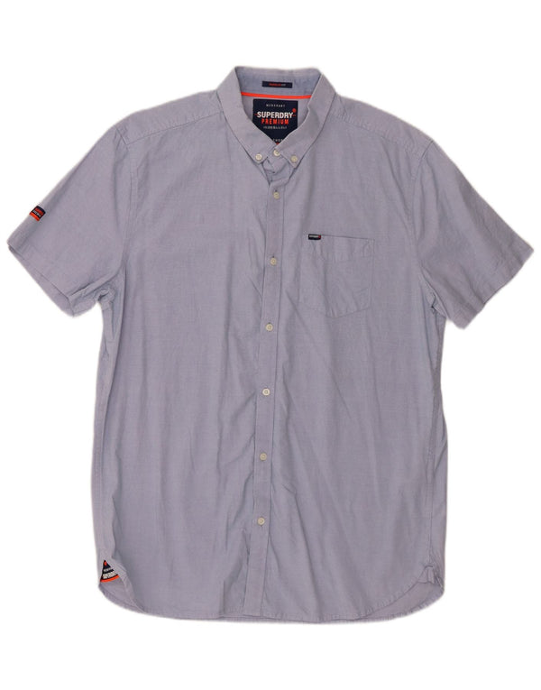 Camicia da uomo a maniche corte Regular Fit Superdry XL in cotone blu
