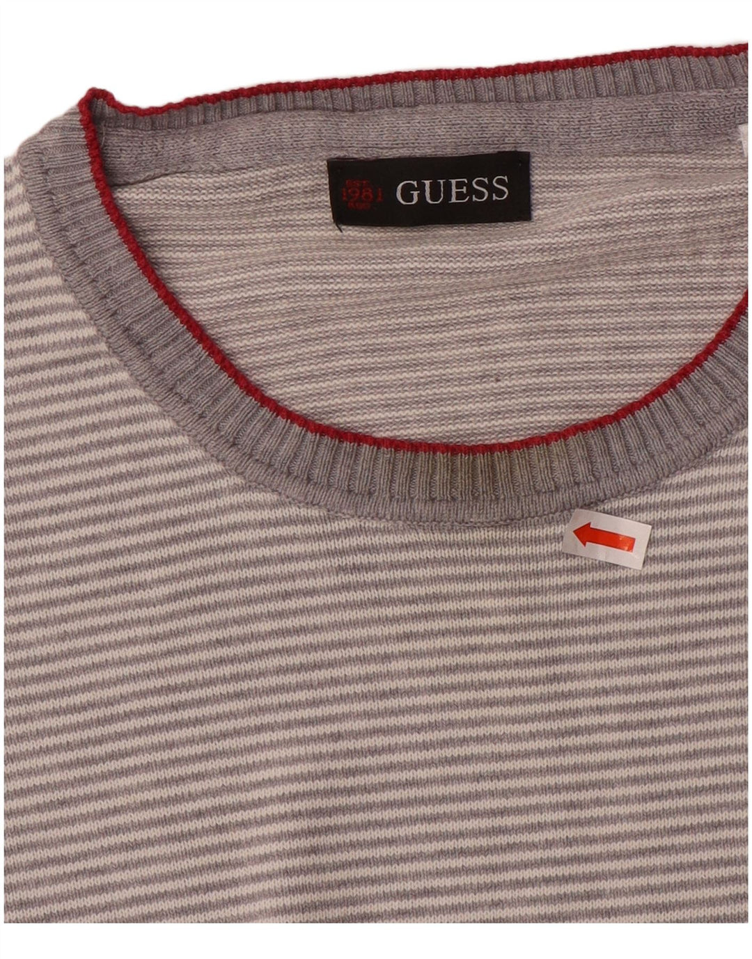 Maglione da uomo girocollo Guess in cotone a righe grandi grigie