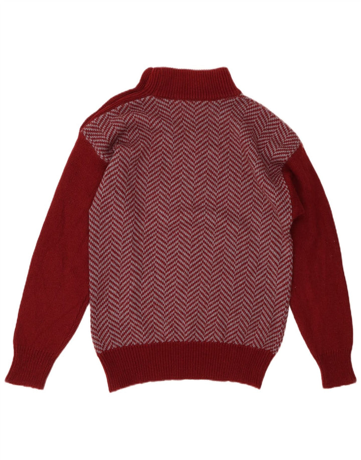 Maglione da donna vintage con collo a bottoni, UK 12, acrilico rosso medio