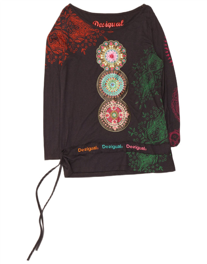 Desigual Donna Graphic Top Manica Lunga UK 12 Medio Nero Floreale