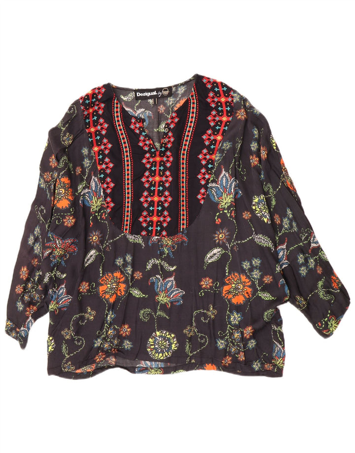 Desigual Donna Tunica Top UK 12 Medio Nero Floreale